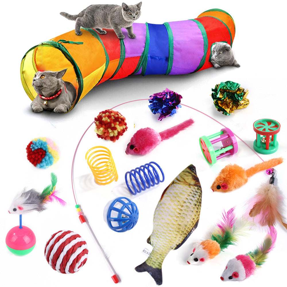KFX-3533501 Rainbow Collapsible Cat Tunnel - Polyester Pet Play Channel for Training and Comfort