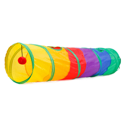 KFX-3533501 Rainbow Collapsible Cat Tunnel - Polyester Pet Play Channel for Training and Comfort