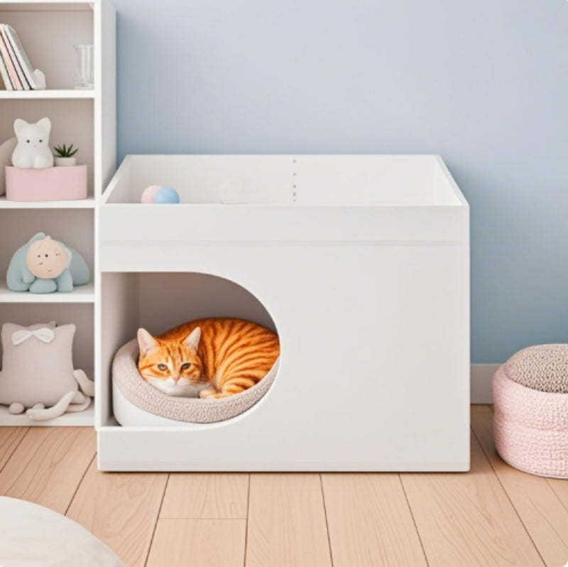 KFX-3591869 Multi-Functional Cat Station with Hidden Bed and Modular Storage Solutions