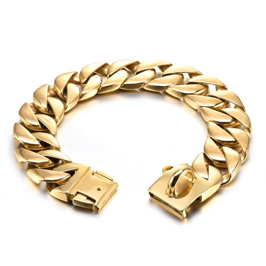 KFX-3596605 Widened Stainless Steel Dog Collar - 42MM in Gold and White, Multiple Length Options Available