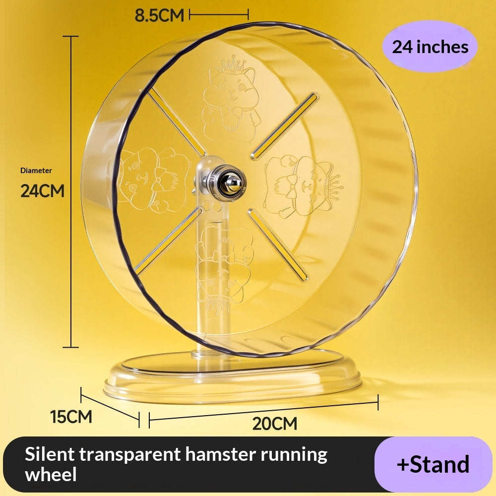 KFX-3599037 Silent Large-Sized Hamster Running Wheel with Transparent Support - 24cm Wide Surface