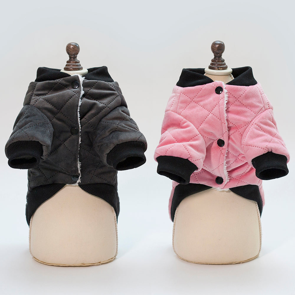 KFX-3620669 Plaid Cotton Jacket for Small Dogs in Black and Pink for Autumn and Winter