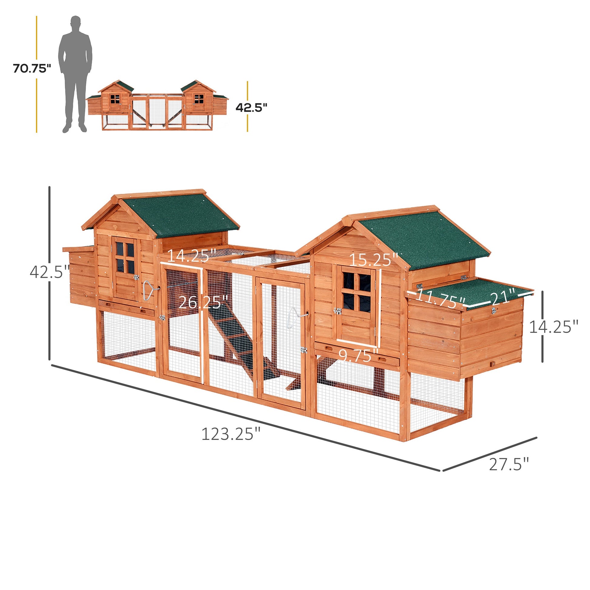 KFX-3624637 Large Outdoor Dual Chicken Coop with Nesting Boxes and Ramps for Structured Poultry Living
