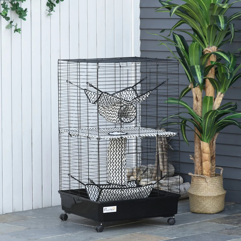 KFX-3657405 Large Small Animal Cage with Rolling Wheels, Multiple Platforms, and Easy Cleaning