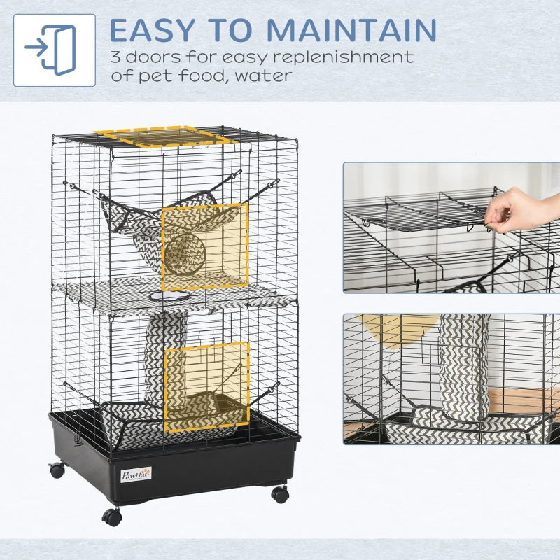 KFX-3657405 Large Small Animal Cage with Rolling Wheels, Multiple Platforms, and Easy Cleaning