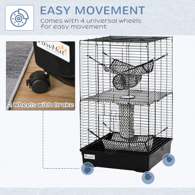 KFX-3657405 Large Small Animal Cage with Rolling Wheels, Multiple Platforms, and Easy Cleaning