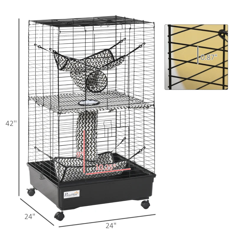 KFX-3657405 Large Small Animal Cage with Rolling Wheels, Multiple Platforms, and Easy Cleaning