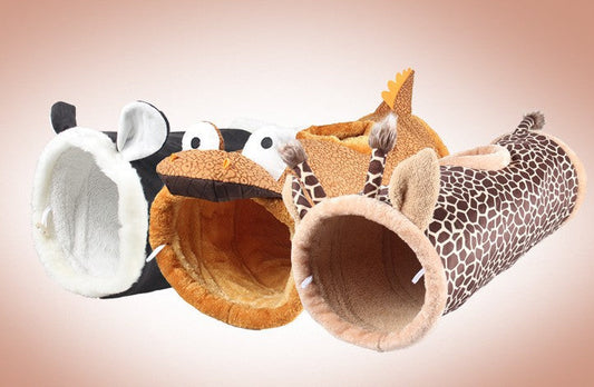 KFX-3664573 Cartoon Animal Plush Sounding Toys - Black Cat, Dinosaur, Giraffe, Cat Tunnel, 24cm Diameter, Flannel Paper