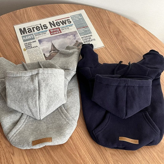 KFX-3676093 Cozy Hooded Sweater for Small Puppies and Cats - Gray & Dark Blue, Sizes XS to XL