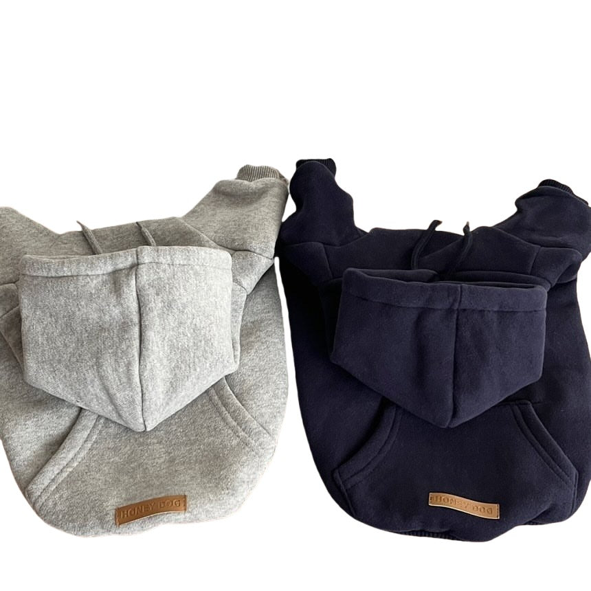 KFX-3676093 Cozy Hooded Sweater for Small Puppies and Cats - Gray & Dark Blue, Sizes XS to XL