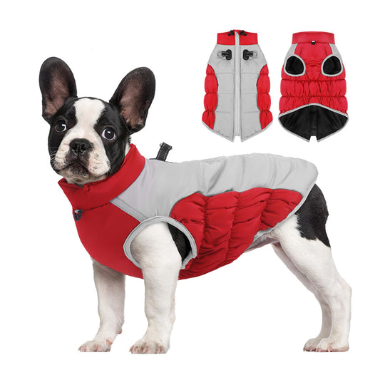 KFX-3686205 Cozy Waterproof Reversible Winter Dog Jacket - Thick Padded, Snow & Wind Resistant, Adjustable Collar, Reflective Design, 6 Sizes Available