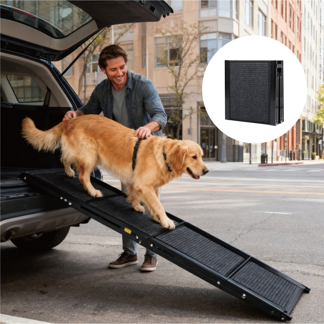 KFX-3695549 Large Folding Dog Ramp for Cars and SUVs, Non-Slip Surface, Up to 250lbs, Portable Pet Steps for Medium & Large Dogs