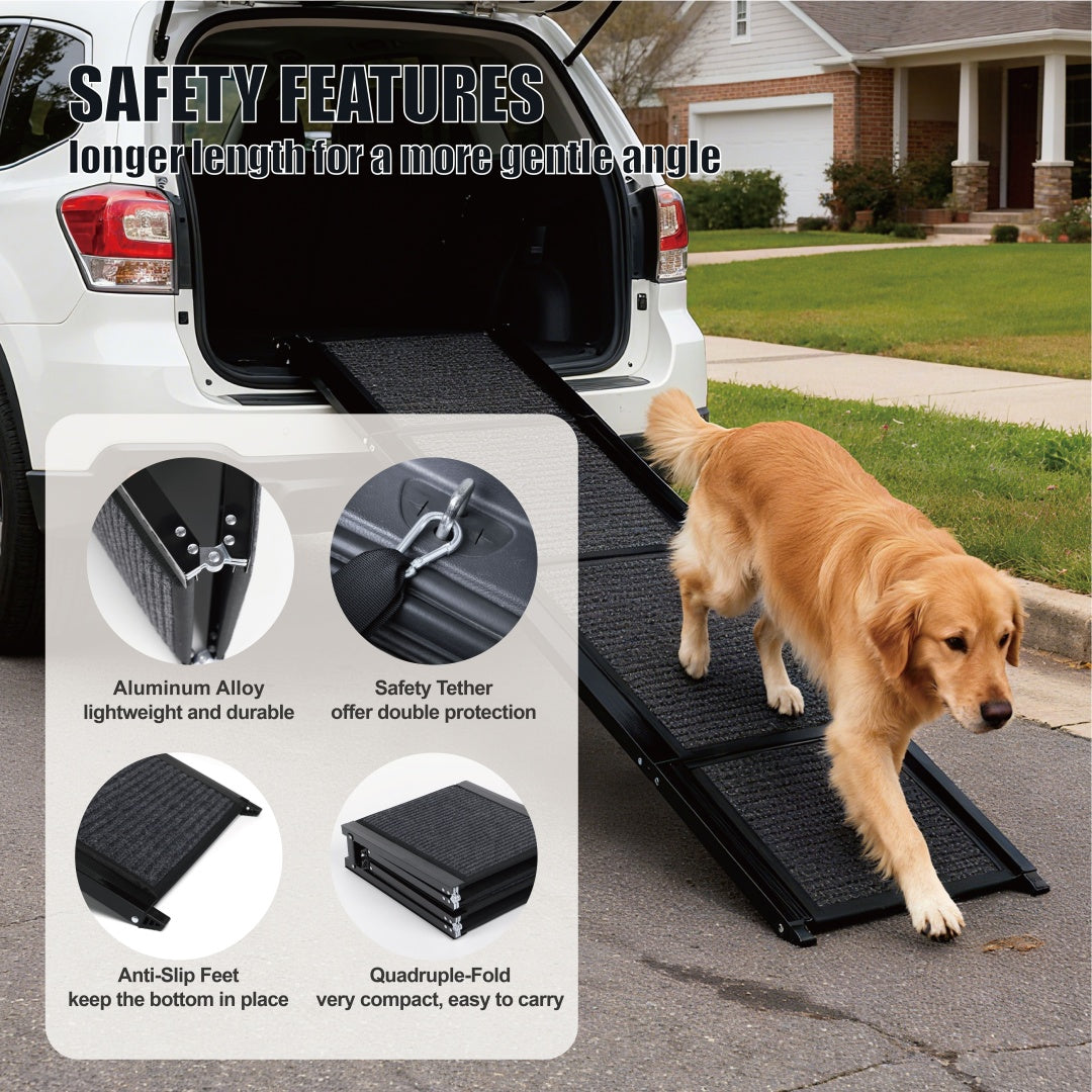 KFX-3695549 Large Folding Dog Ramp for Cars and SUVs, Non-Slip Surface, Up to 250lbs, Portable Pet Steps for Medium & Large Dogs