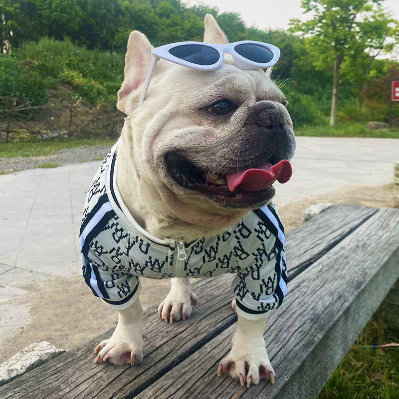 KFX-3718973 Stretchy Zip-Up Dog Jacket for All Sizes - Leisure Pet Clothing in Black and White