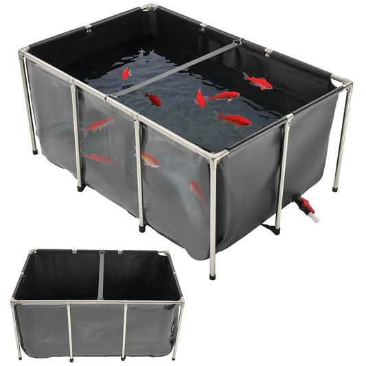 KFX-3739837 270 Gallon Above Ground Canvas Fish Pond with Clear Viewing Panel and Quick Drainage System