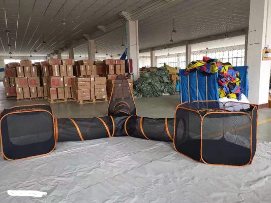 KFX-3762877 Pet Folding Game Channel Fence - 6 Piece Set with Durable Mesh Fabric, Dimensions 41x90x3 Channels and 120x70 Squares