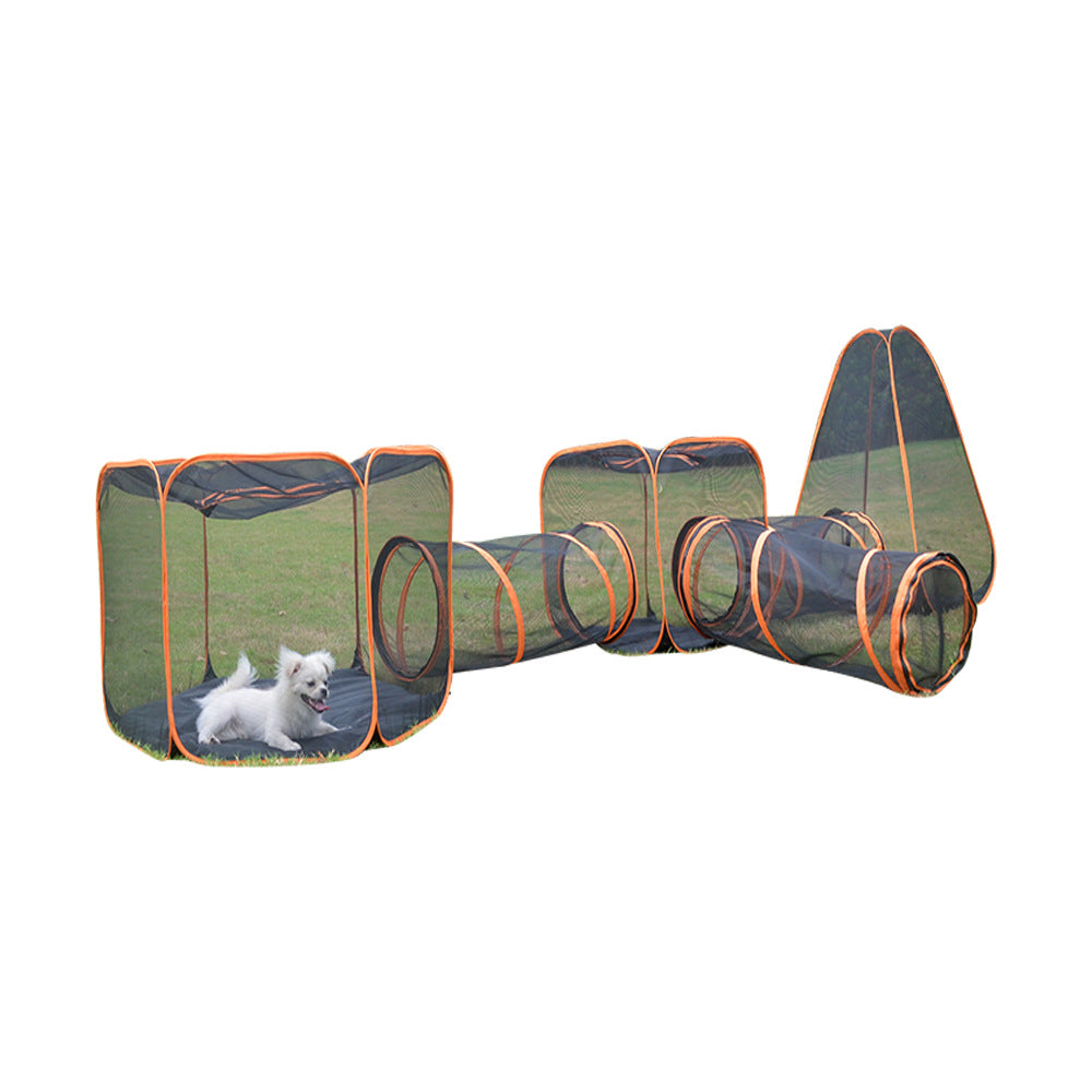 KFX-3762877 Pet Folding Game Channel Fence - 6 Piece Set with Durable Mesh Fabric, Dimensions 41x90x3 Channels and 120x70 Squares