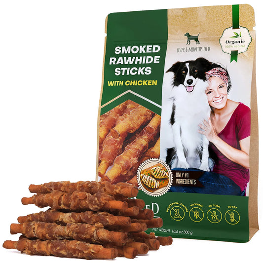 KFX-3763645 Natural Chicken-Wrapped Rawhide Chews for Dogs - Grain-Free, Healthy Treats for Dental Care and Training