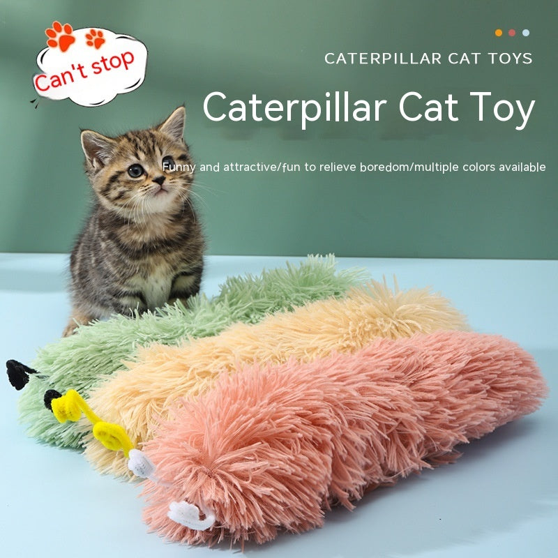 KFX-3766205 Plush Caterpillar Cat Toy for Stress Relief, Bite-Resistant, 36cm in Rubber Pink, Beige, Grass, Cement Gray, Noble Purple