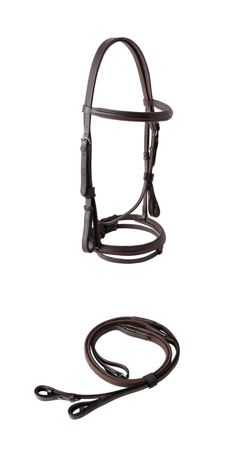 KFX-3767357 Cowhide Hose Reins for Equestrian Activities - Black and Dark Brown, Sizes S to XL