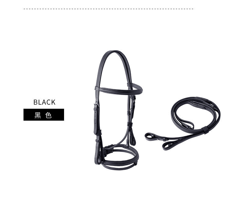 KFX-3767357 Cowhide Hose Reins for Equestrian Activities - Black and Dark Brown, Sizes S to XL