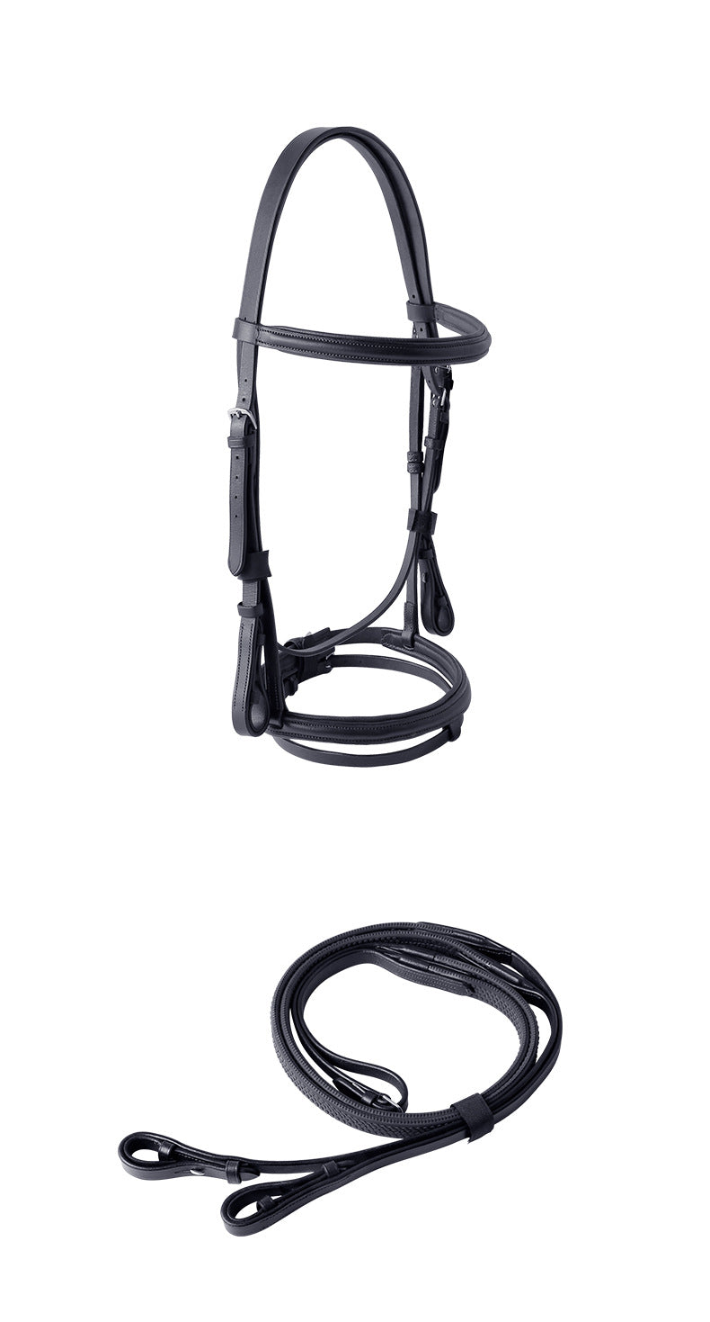 KFX-3767357 Cowhide Hose Reins for Equestrian Activities - Black and Dark Brown, Sizes S to XL