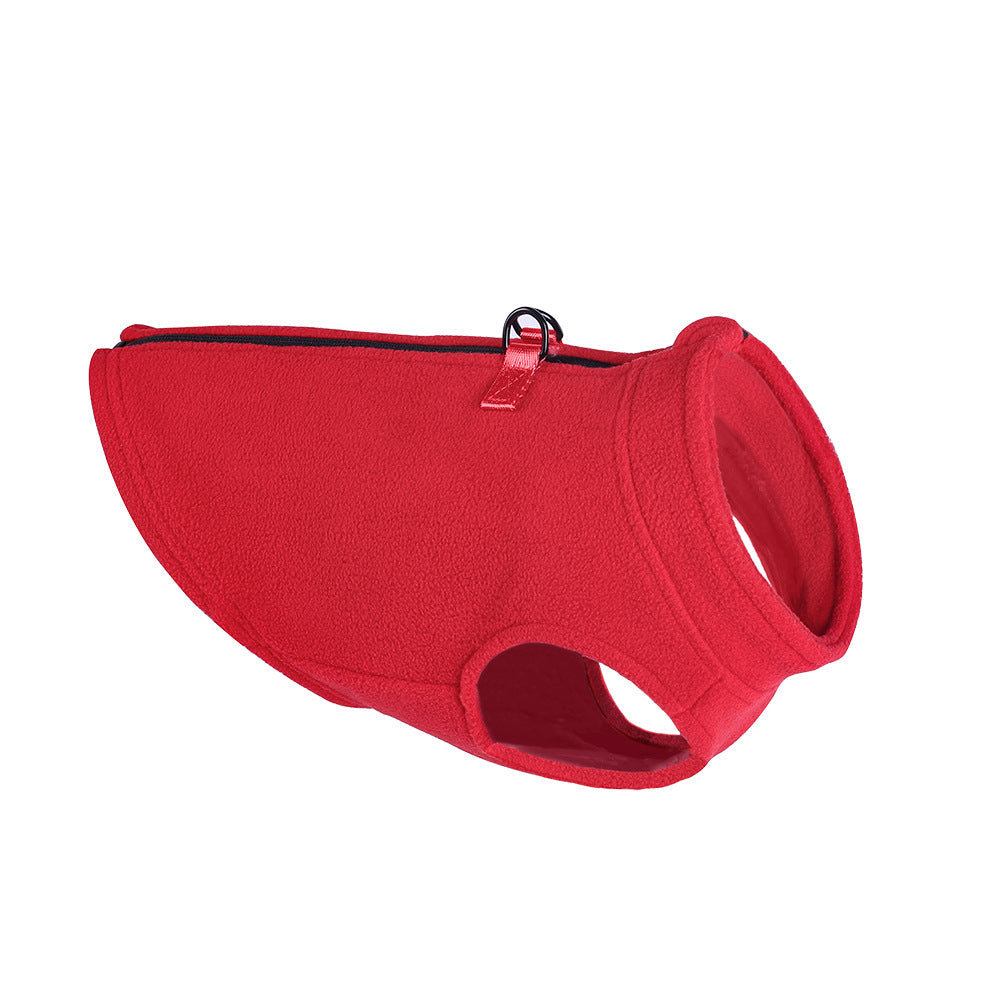 KFX-3774397 Pet Fleece Zipper Vest Sweater in Blue, Red, Pink, and Cyan - Sizes S to XL