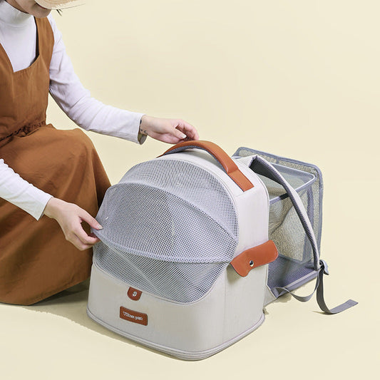 KFX-3808317 Expandable Large Capacity Cat Backpack - Breathable Nylon Design for Pets up to 9kg - Available in Pink, Gray, Milky White, and Blue