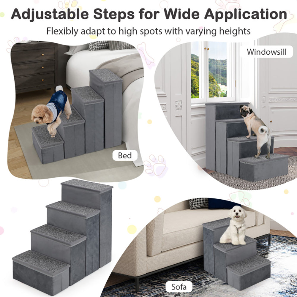 KFX-3826621 Foldable 4-Step Dog Stairs with Non-Slip Surface and Storage Compartments for Pets