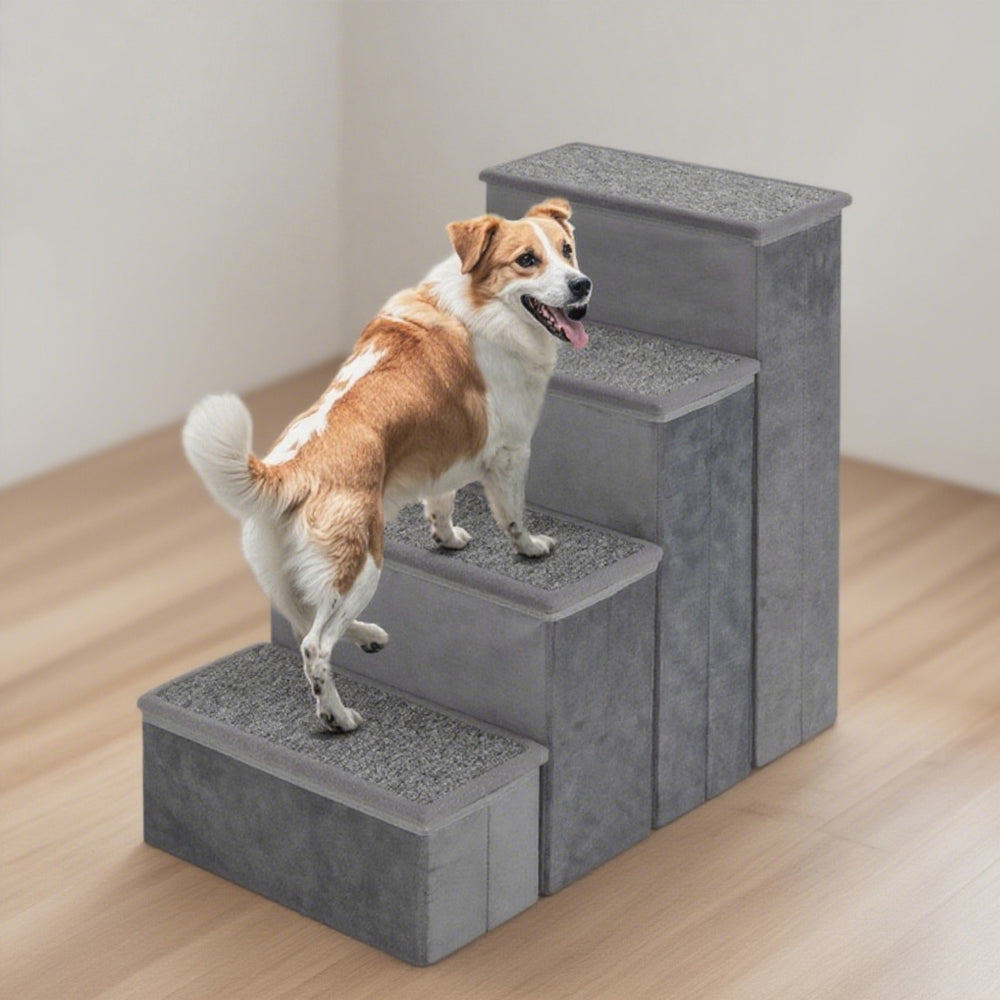 KFX-3826621 Foldable 4-Step Dog Stairs with Non-Slip Surface and Storage Compartments for Pets