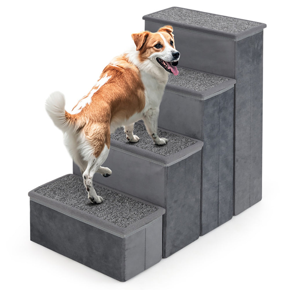 KFX-3826621 Foldable 4-Step Dog Stairs with Non-Slip Surface and Storage Compartments for Pets