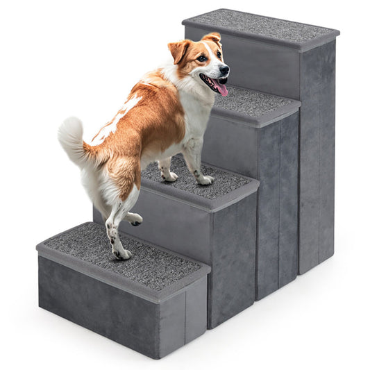 KFX-3826621 Foldable 4-Step Dog Stairs with Non-Slip Surface and Storage Compartments for Pets