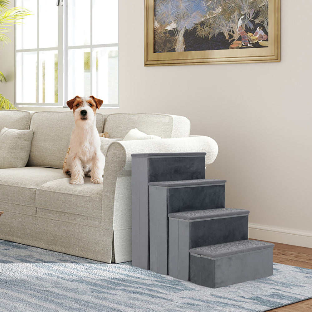KFX-3826621 Foldable 4-Step Dog Stairs with Non-Slip Surface and Storage Compartments for Pets