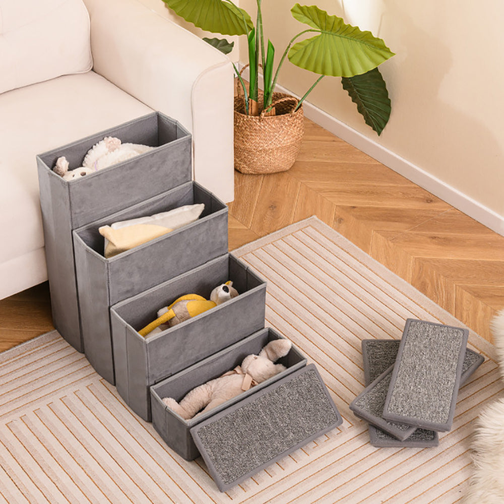 KFX-3826621 Foldable 4-Step Dog Stairs with Non-Slip Surface and Storage Compartments for Pets