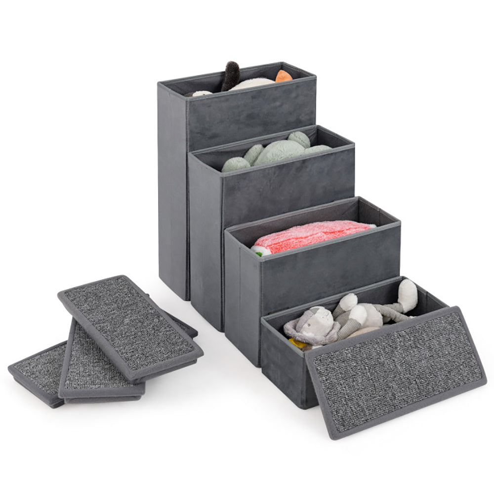 KFX-3826621 Foldable 4-Step Dog Stairs with Non-Slip Surface and Storage Compartments for Pets