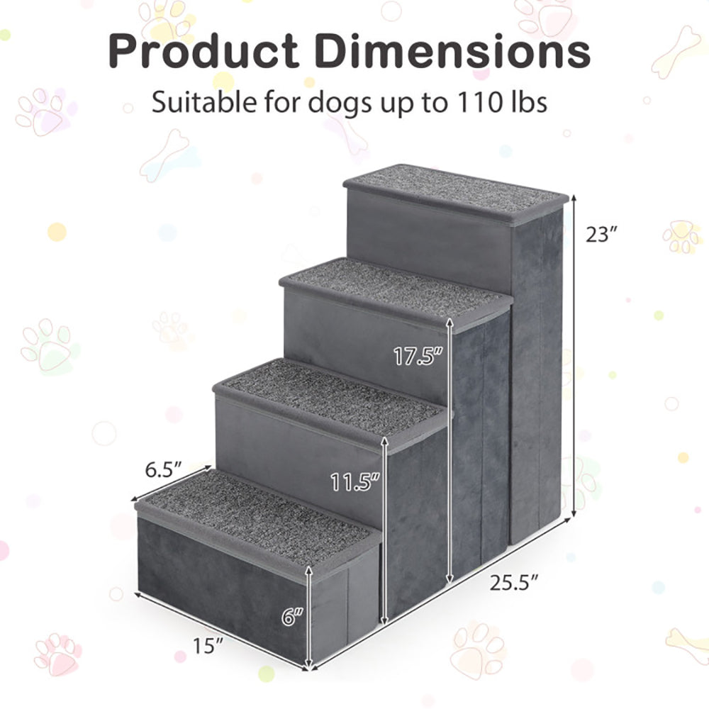 KFX-3826621 Foldable 4-Step Dog Stairs with Non-Slip Surface and Storage Compartments for Pets