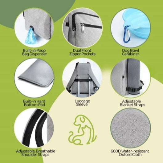 KFX-3841085 Large Capacity Gray Pet Outdoor Bag with Tableware Set and Accessories