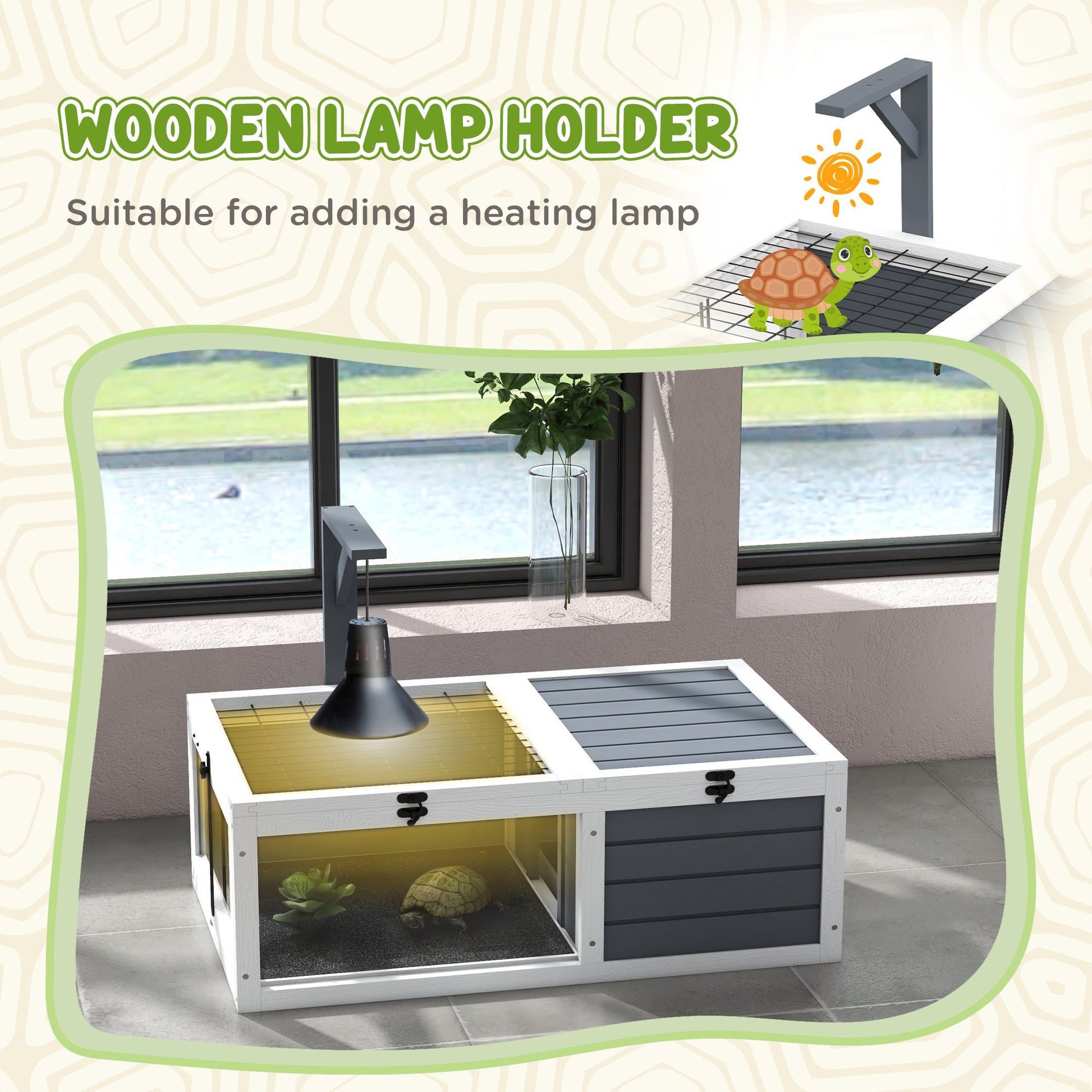 KFX-3854013 Spacious Tortoise Habitat with Lamp Holder, Double Tray, and Hide Box