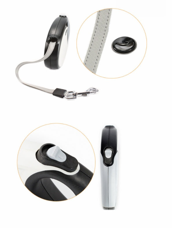 KFX-3865661 Automatic Retractable Dog Leash, 5m Traction Belt for Dogs up to 30kg, Black/White Options