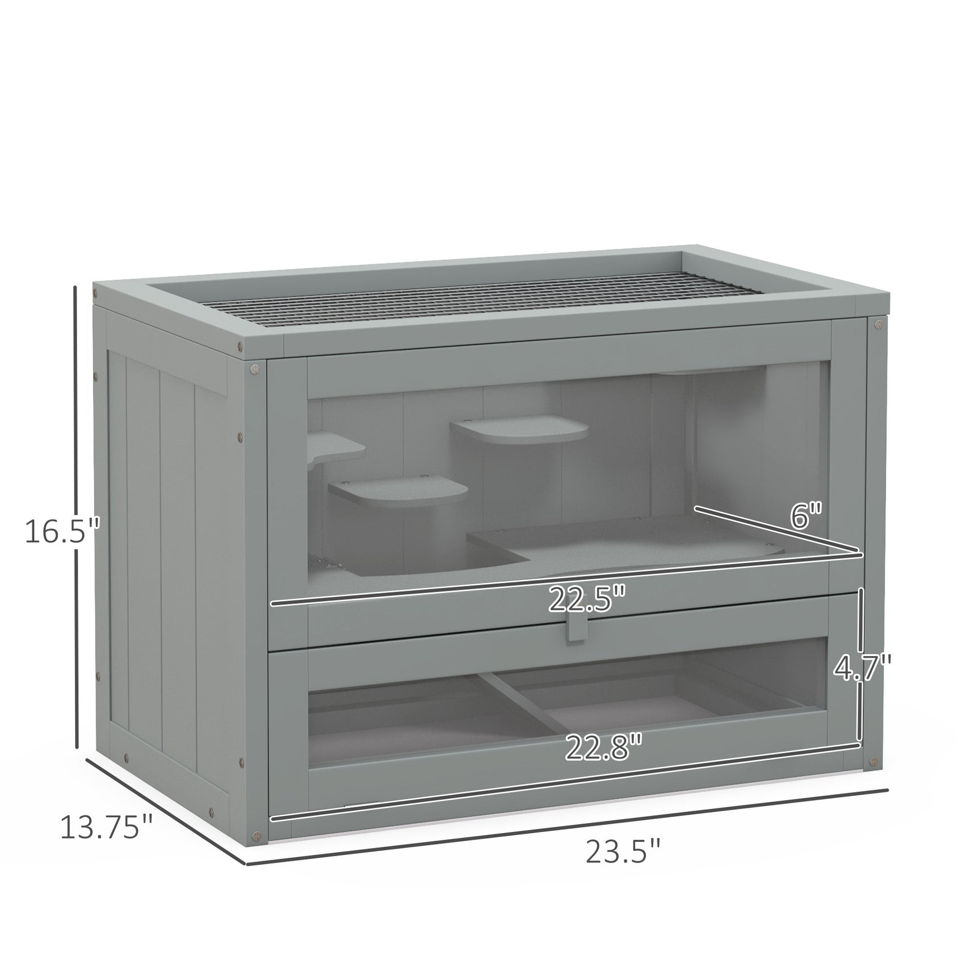 KFX-3919549 2-Level Gray Hamster Cage with Openable Roof, Ventilation, and Ramp Access
