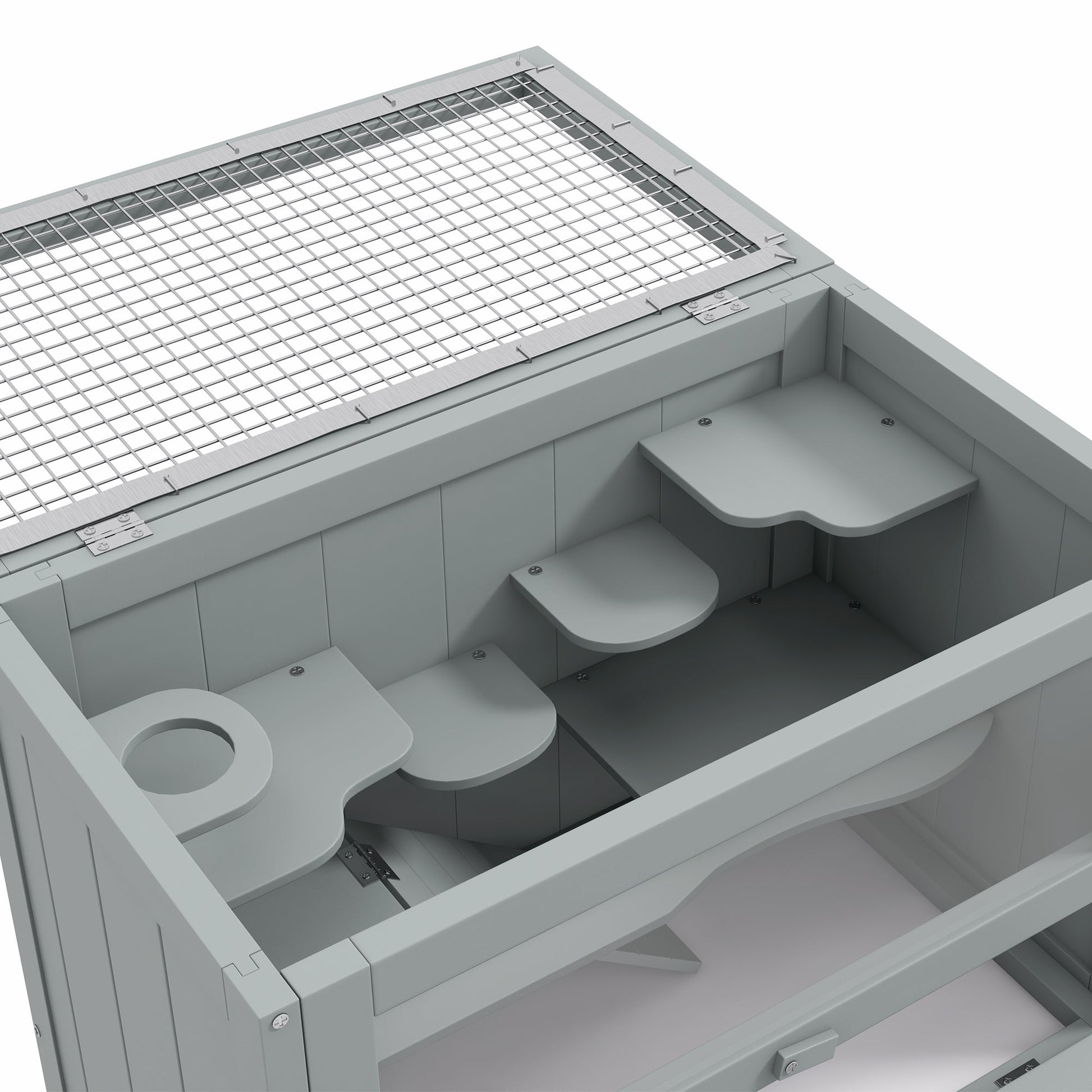 KFX-3919549 2-Level Gray Hamster Cage with Openable Roof, Ventilation, and Ramp Access