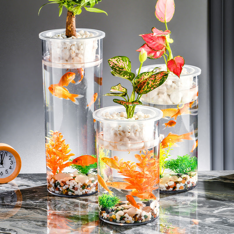 KFX-3936445 Transparent Ecosystem Column Fish Tank for Creative Desktop Decoration