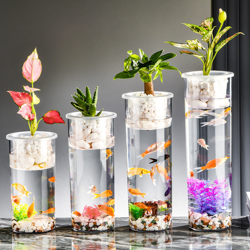 KFX-3936445 Transparent Ecosystem Column Fish Tank for Creative Desktop Decoration