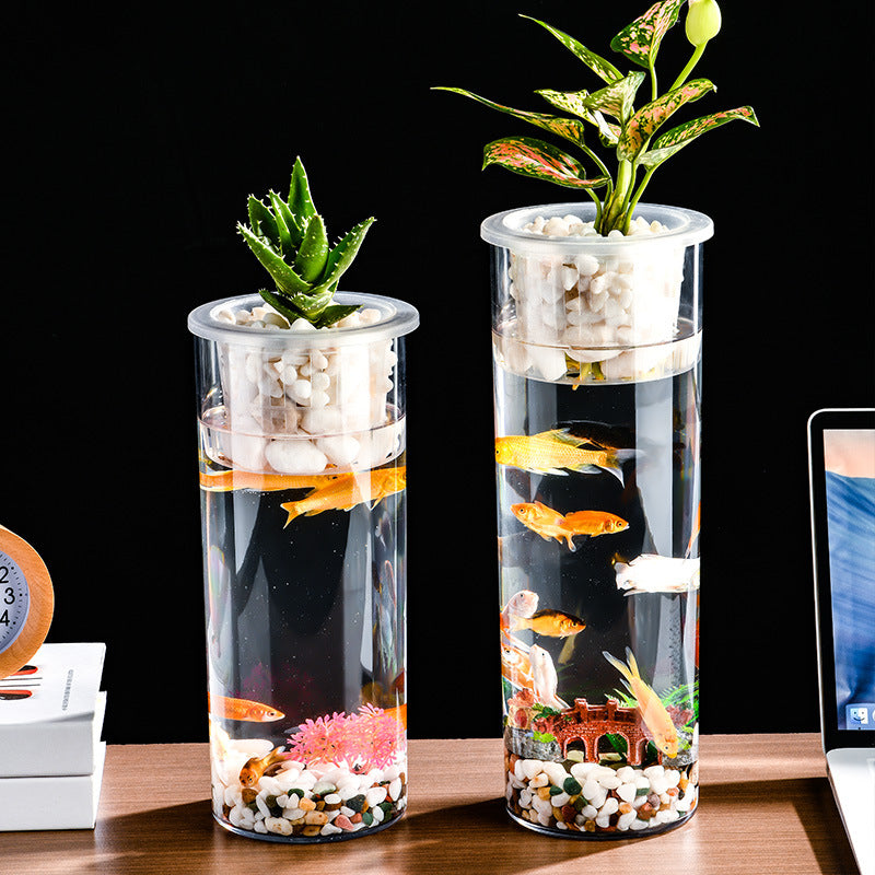KFX-3936445 Transparent Ecosystem Column Fish Tank for Creative Desktop Decoration