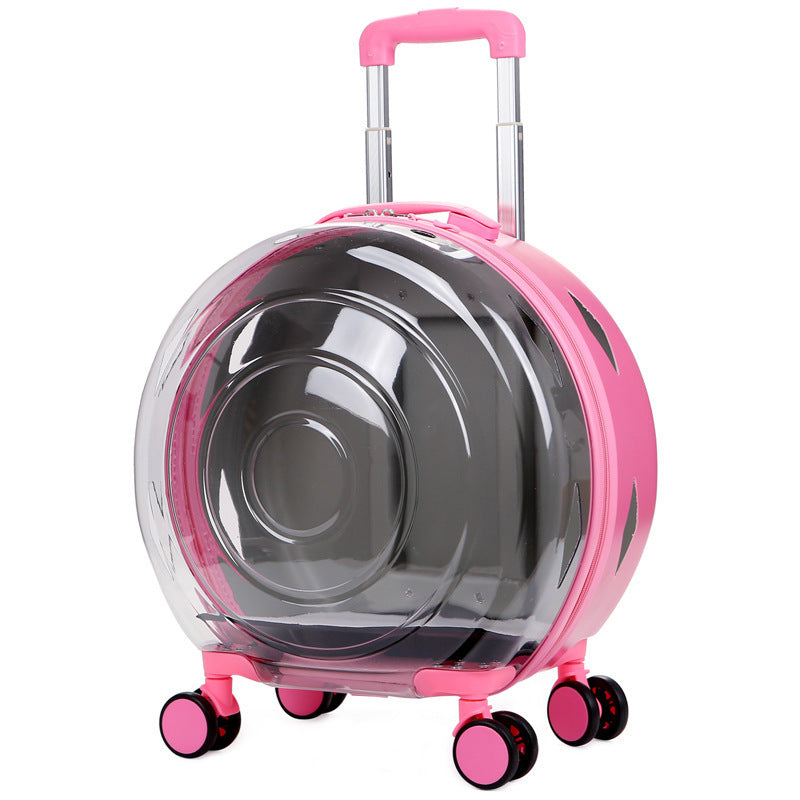 KFX-4004925 Large Transparent Pet Trolley Bag - Portable Hard PC Cat Carrier