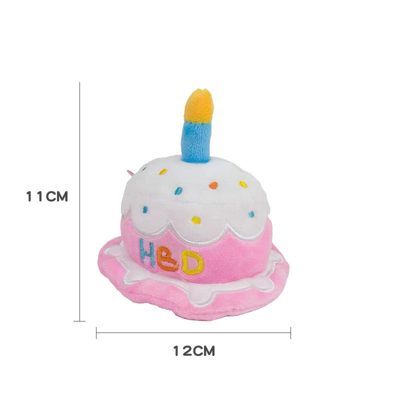 KFX-4020541 Adorable Plush Cake Birthday Hat for Dogs and Cats - Pink White, 11x12cm