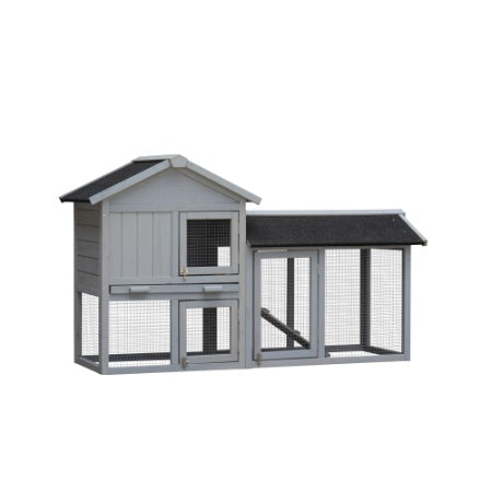 KFX-4083389 Outdoor Rabbit Hutch with Large Run Space and No Leak Tray for Small Animals