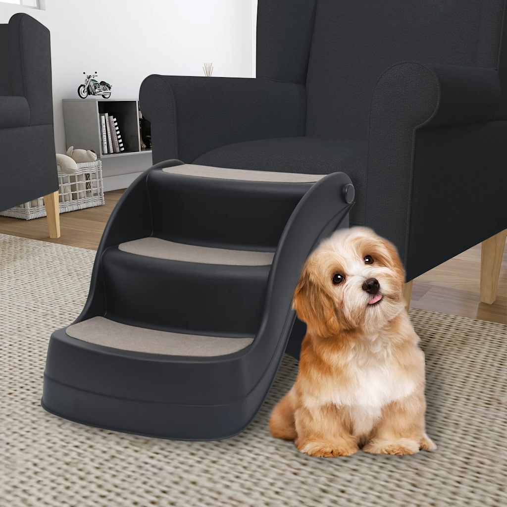 KFX-4090557 Cream 3-Step Foldable Dog Staircase for Easy Access to Cars and Sofas