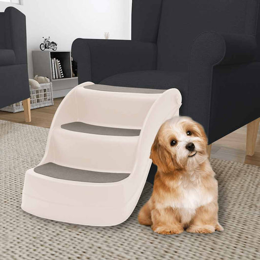 KFX-4090557 Cream 3-Step Foldable Dog Staircase for Easy Access to Cars and Sofas