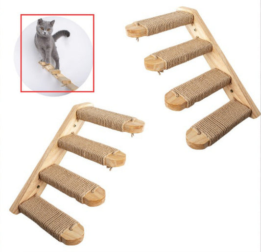 KFX-4121533 Wooden Multi-layer Cat Wall Ladder Stairs Springboard Toy - Pine Material